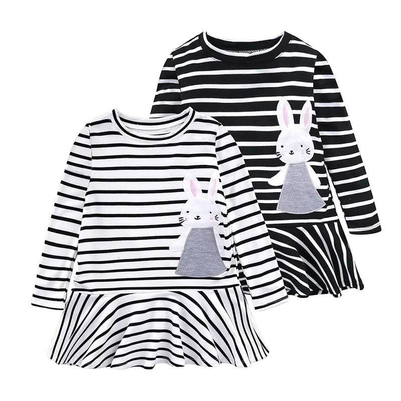 

Spring Baby Girl Clothes Girl Dress Fashion Long Sleeve Cartoon Bunny Striped Print Princess Dress for Easter Baby Clothes 2022