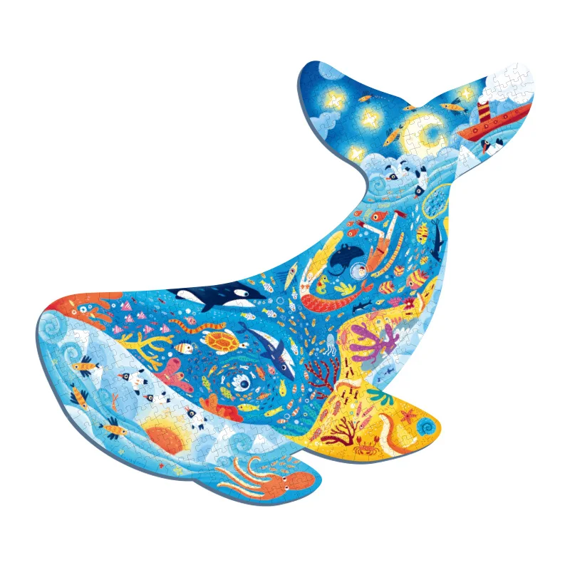 

Toi Children Early Educational Kids Colorful Cartoon Interesting Baby Handmade Blue Whale Paper Jigsaw Puzzle Game Toys