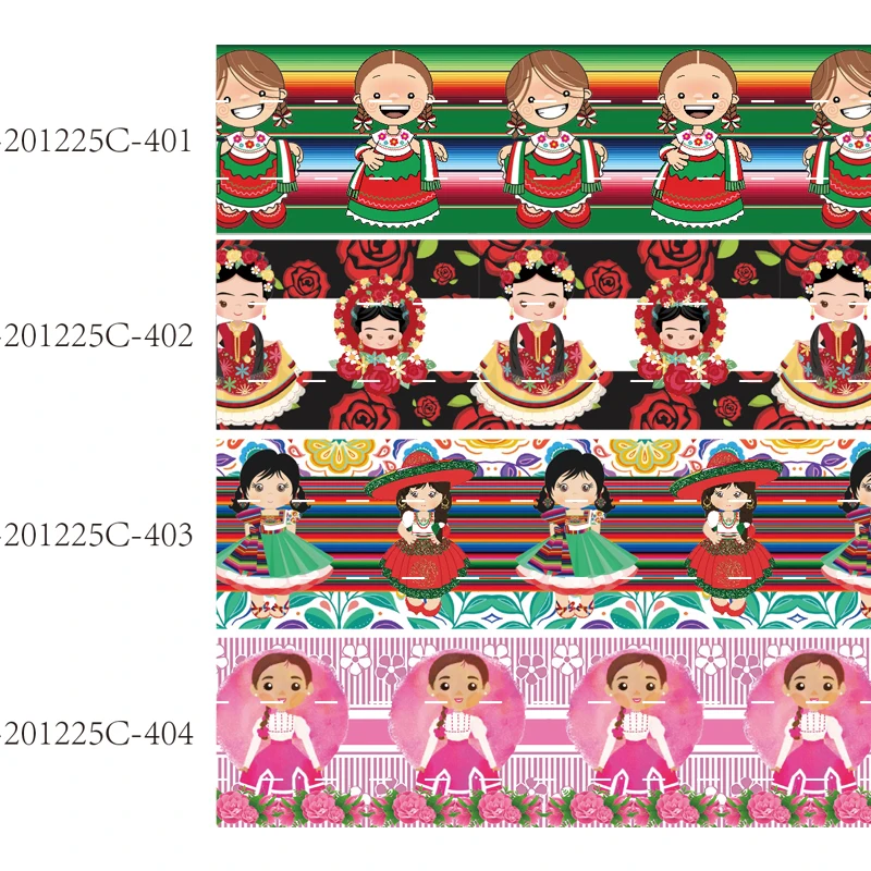 

Cute Mexico VIVA Girl cartoon printed grosgrain ribbon (50 yards/lot) Hot sale listones 38mm