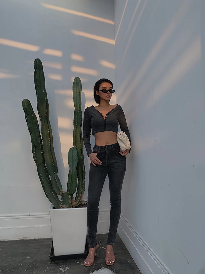 2019 Новая модная женская одежда осенняя футболка с длинным рукавом сексуальная