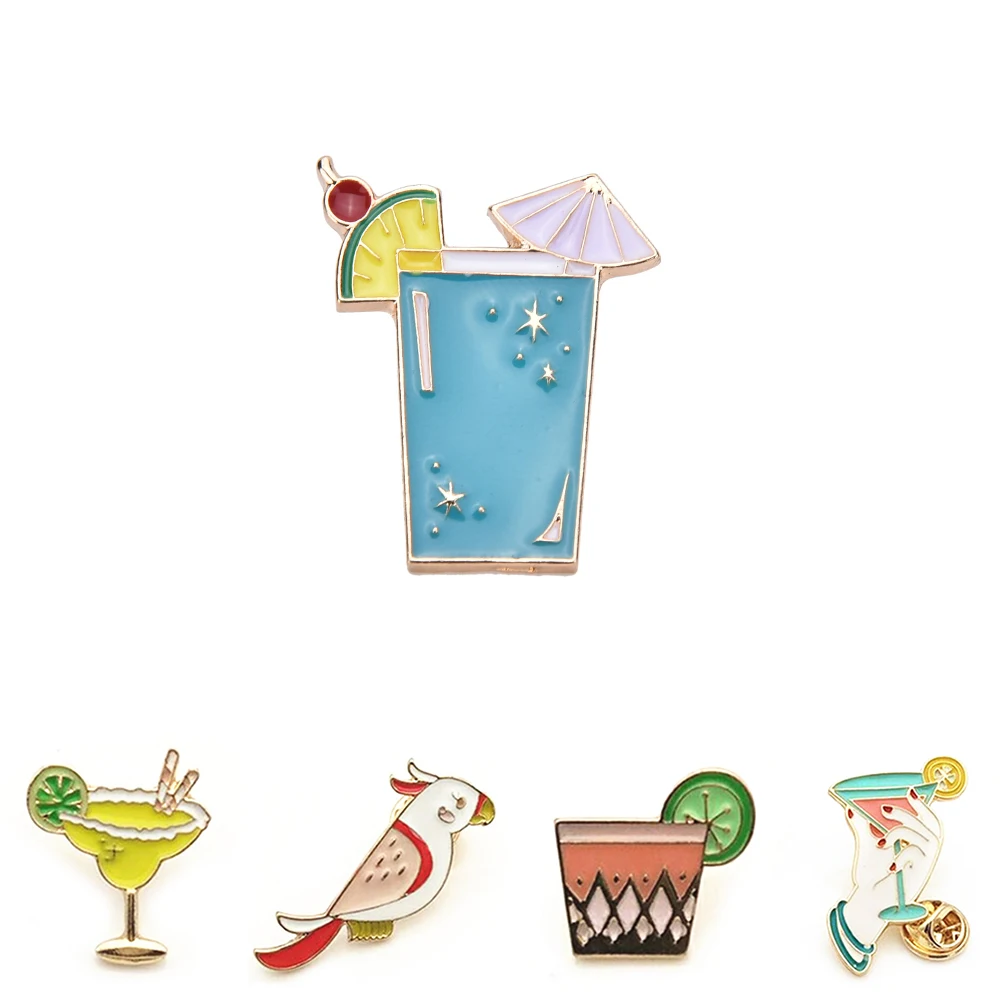 Летний стиль брошь булавки Милый Попугай птицы напиток пуговицы броши