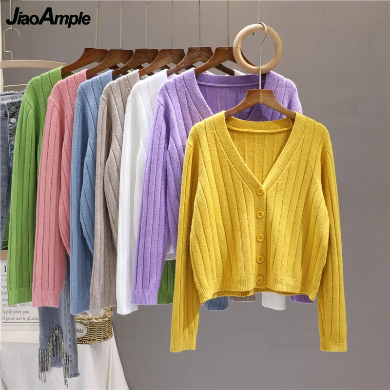 

Women's Spring Autumn Casual Knit Tops 2021 New V-Neck Full Sleeve Sweater Cardigan Lady Solid Leisure Loose Coats Red Outerwear