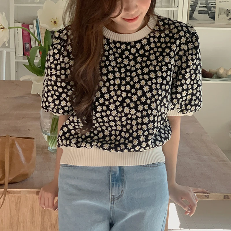 

Zaraes Summer Clothes For Women 2021 O-Neck Knitted Kawaii Tee Shirt Y2k Loose Casual Korean Chic Tops Sweet Student T-Shirts