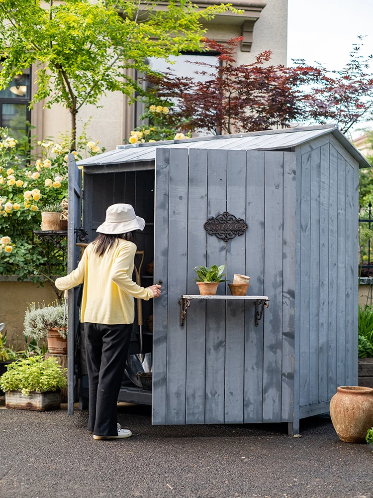 

Outdoor Cabin Locker Sun-Proof Solid Wood Multi-Functional Sundries Room Tool Storage Cabinet Garden Large