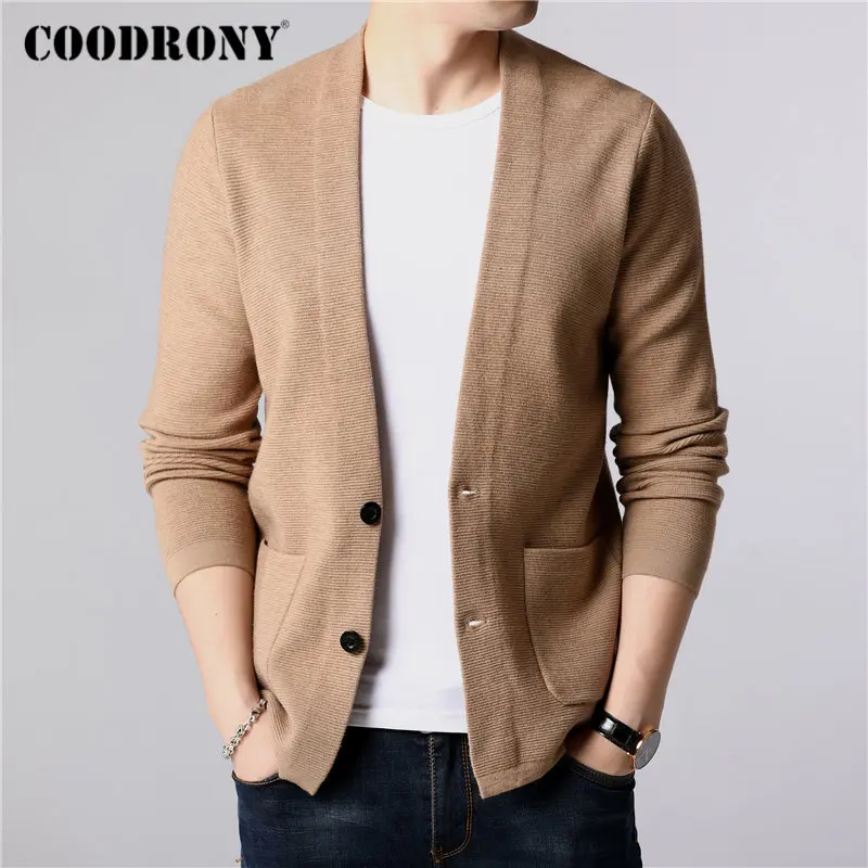 Бренд COODRONY, мужской свитер, уличная мода, свитер, пальто для мужчин с карманами, Осень-зима, теплый кашемировый шерстяной кардиган, мужской 91105