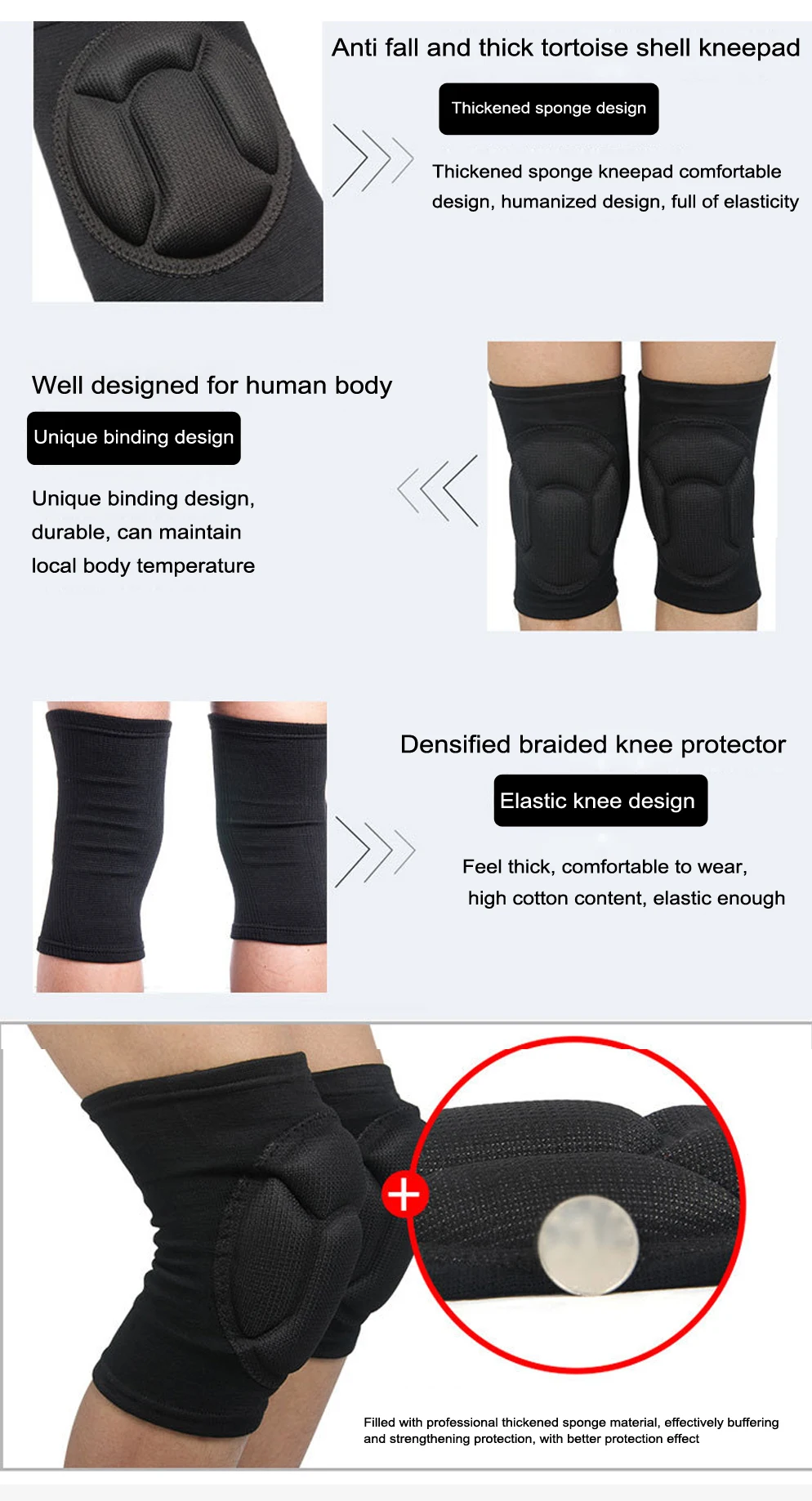 

Breathable Fabric Comfortable Non-Slip Thicken Sponge Kneepad Universal Protective Knee Pad Soft Sportswear Accessories