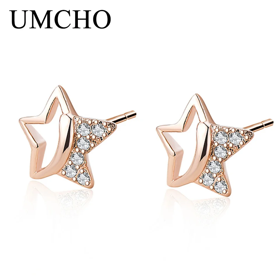 UMCHO Star 925 пробы, серебряные ювелирные изделия, созданный циркон, серьги-гвоздики, романтические модные серьги для женщин, подарок на день рождения - Цвет камня: Star earrings