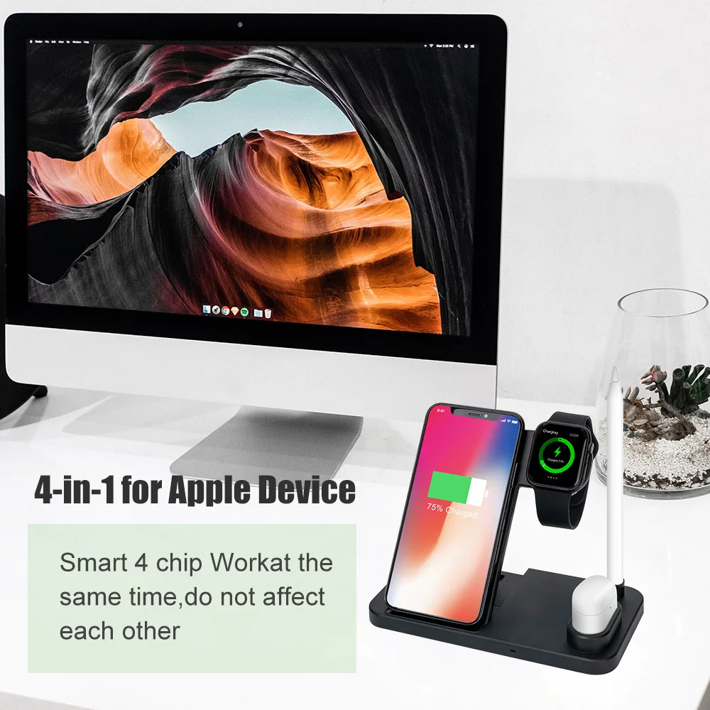 4 в 1 10 Вт быстрая Беспроводная зарядная станция для Apple Watch 3 2 Airpods карандаш Qi док