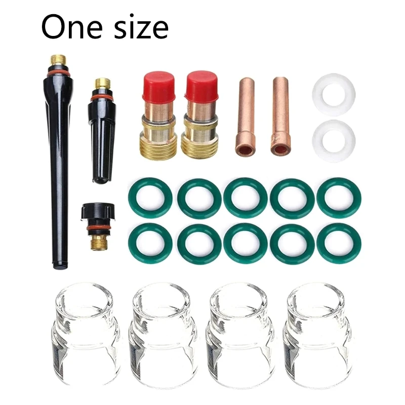 

23Pcs Kit TIG Welding Torch 1.0/1.6/2.4/3.2mm Collet Stubby Gas Lens #10 Pyrex