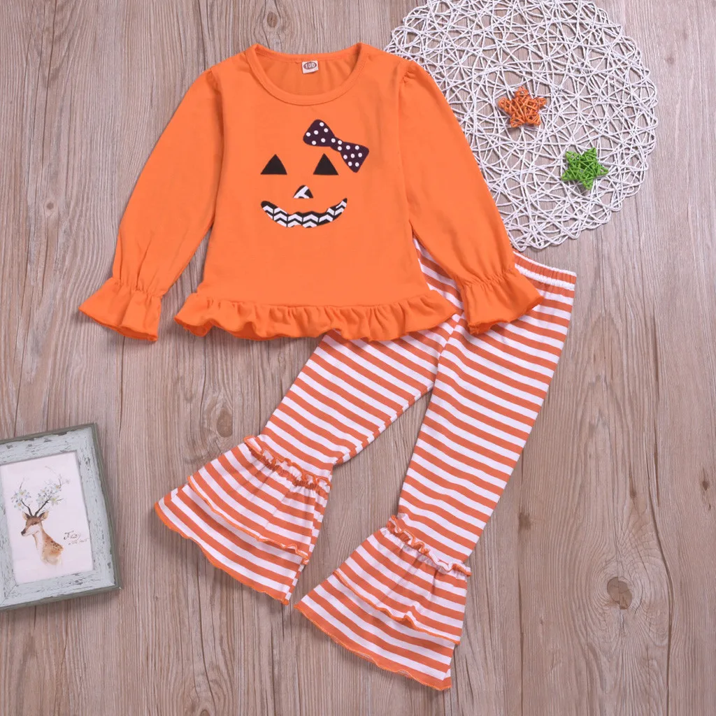 Детский комплект одежды для маленьких девочек на Хэллоуин топы с длинными