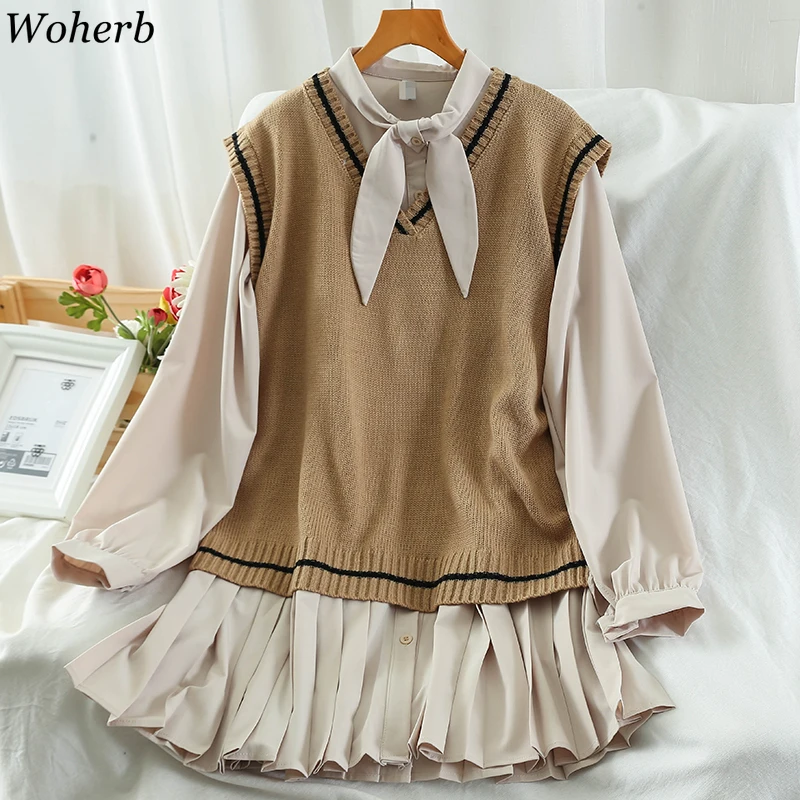 Woherb корейский шикарный комплект из двух предметов повседневный Трикотажный