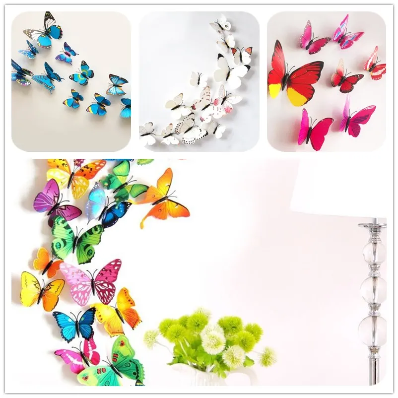 

12PCs/lot PVC Wall Decals Butterfly 3D Home Decor Wall Decals for Kids Room Wall Sticker Flower for Wall Stickers Decor