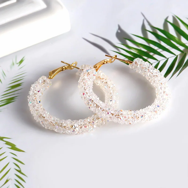 White BICUX, винтажные корейские серьги с австрийскими кристаллами, большие висячие серьги для женщин, модные серьги с кубическим цирконием, Женские Ювелирные изделия - Окраска металла: White