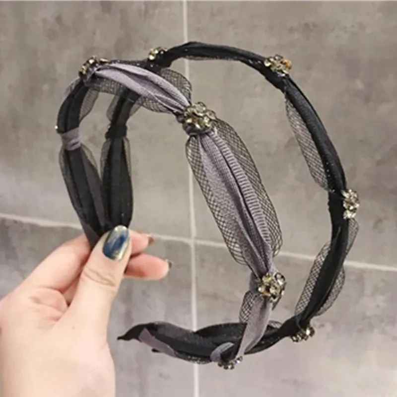 

High End Crystals Hairband Women New CZ Rhinestones Head Band Ladies Cute Mesh Hairband Crystals Flower Shape Headpiece