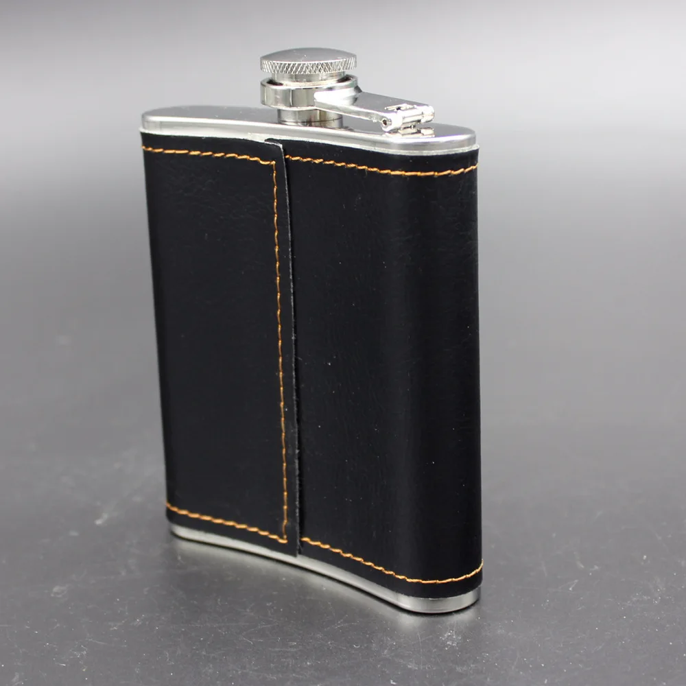 7OZ Drinkware stainless steel hip flask travel whiskey alcohol liquor bottle flagon PU Whisky Flagon Russian wine pot | Дом и сад