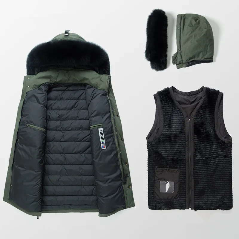 

real Feather coat, man's coat, large rabbit vest, Hoodie, parka with fox skin