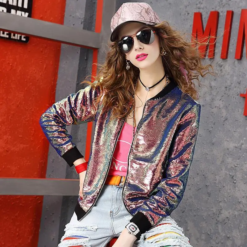 Женская Светоотражающая куртка-бомбер LOMAIYI короткая с блестками в уличном стиле