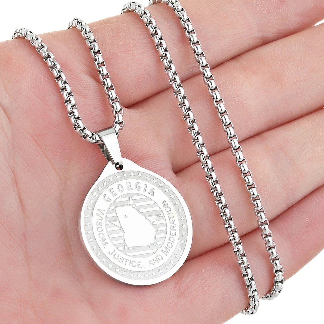 

2021November Stainless Steel Georgia. GA Map Pendant Necklaces for Women Chain Choker Jewelry Charm Geometric Star Necklace Gift