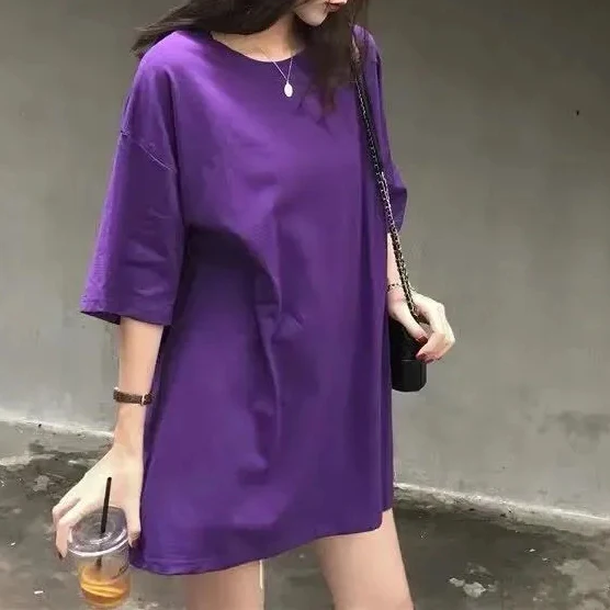 

2021 new electric blue short-sleeved T-shirt female student bottoming shirt super bright white round neck solid color top