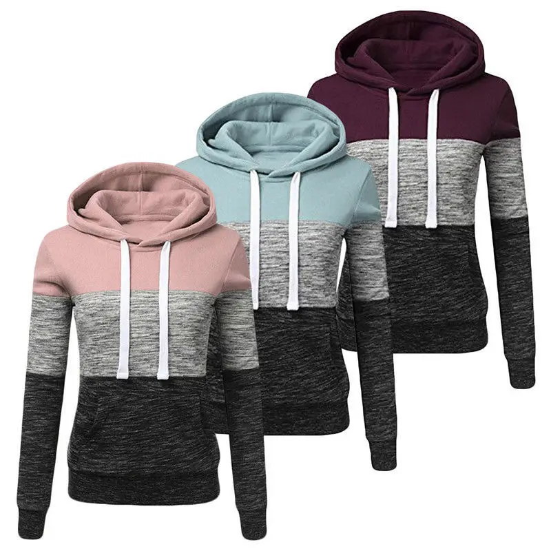 

Women Blouse Ladies Casual Sweatshirt Hoodies Long Sleeve Blouse Hooded Pullover Color Matching Drawstring Sweater for Women