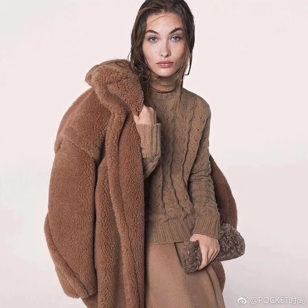 Женское пальто из овечьей шерсти AU1054 Модное теплое зимнее натурального меха