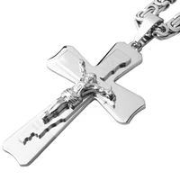 top sale stainless steel pendant necklace silver color bible cross strong long thick link byzantine chain gift for men jewelry