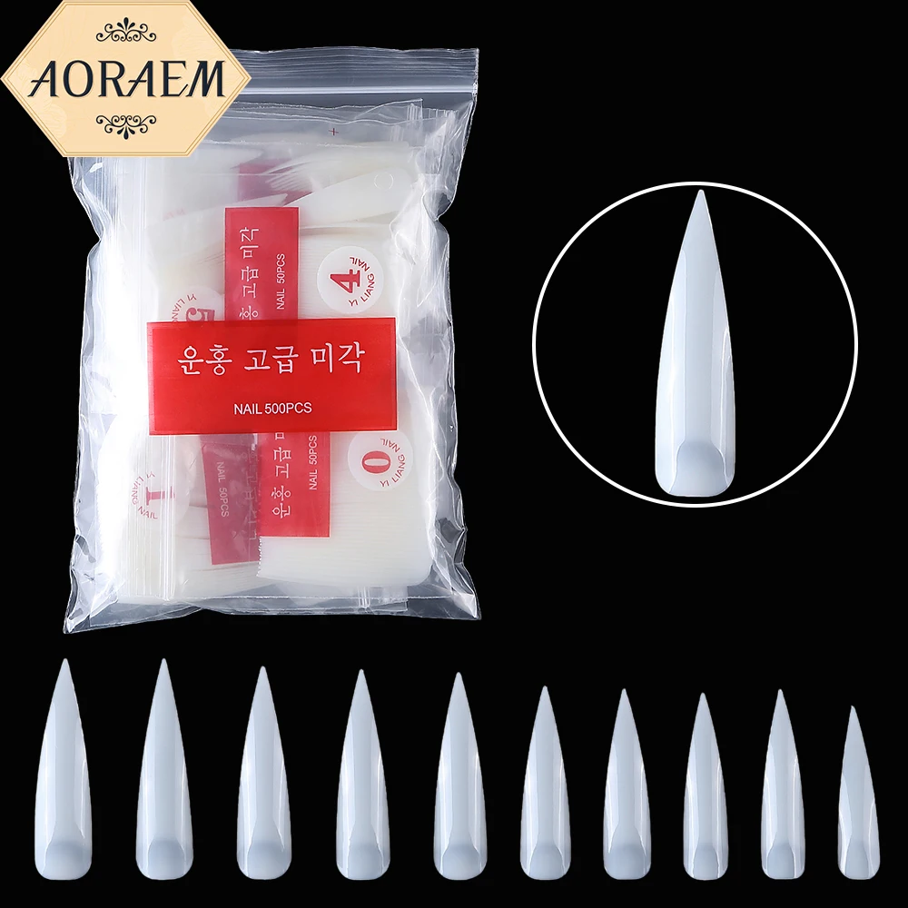 

AORAEM Extension Tips For Nails 500Pcs/Bag Press On Nails Stiletto Manicure Artificial Nail Art False Tool Fake Nail Tip Design