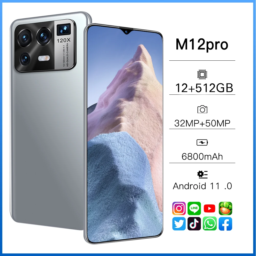 

XIAOM12 Pro 6.7 Inch 12+512GB 32MP+50MP Face Unlock Andriod 11 Smartphone 2021 New Global MTK6889 Deca Core 6800mAh Mobile Phone