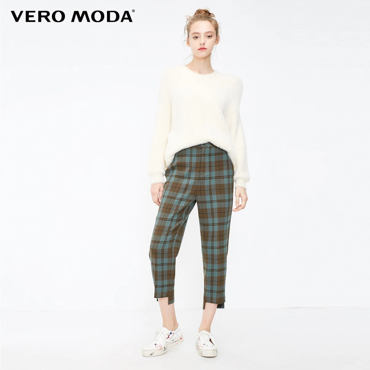 Vero Moda Новое поступление брюки женские Женские клетчатые широкие повседневные Капри | 31846J523 - Цвет: Army green