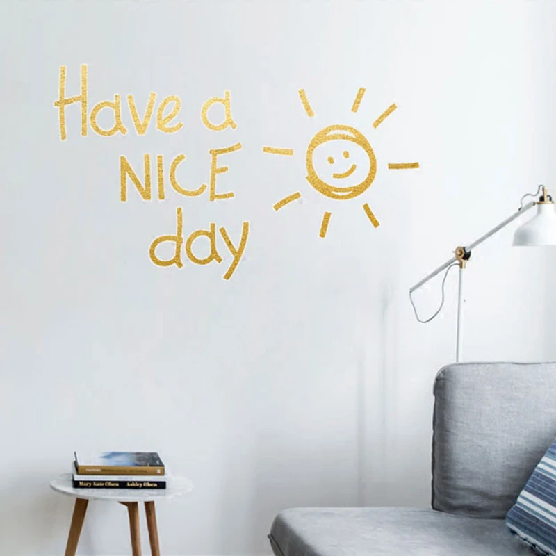 

Creative Have A Nice Day Lovely sun vinyl Wall Sticker Black&Gold Color Home Decorative Ornaments For Kids Room Bathroom