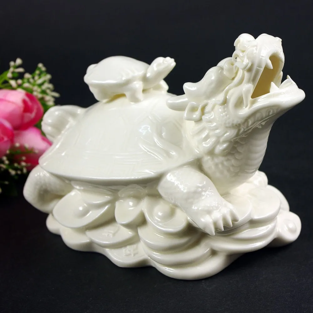

Декоративная статуэтка, белый китайский фарфор, дракон, черепаха, изысканная интересная