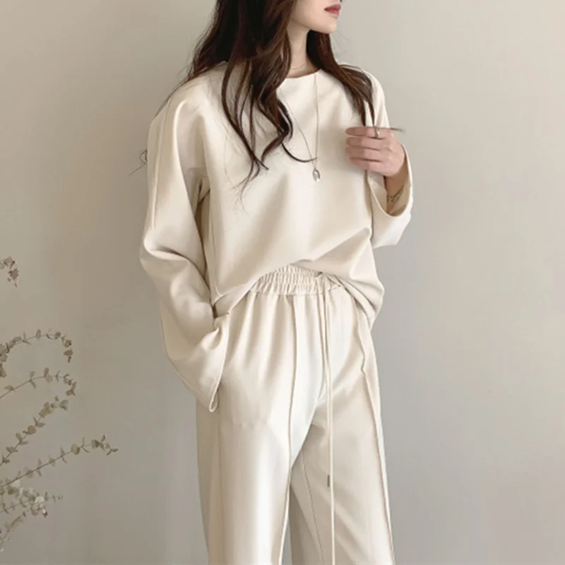 

Autumn Winter Women Two Piece Set Outfits Long Sleeve Tops and High Wasit Wide Leg Long Pants Casual Ladies 2 Piece Set Elegant