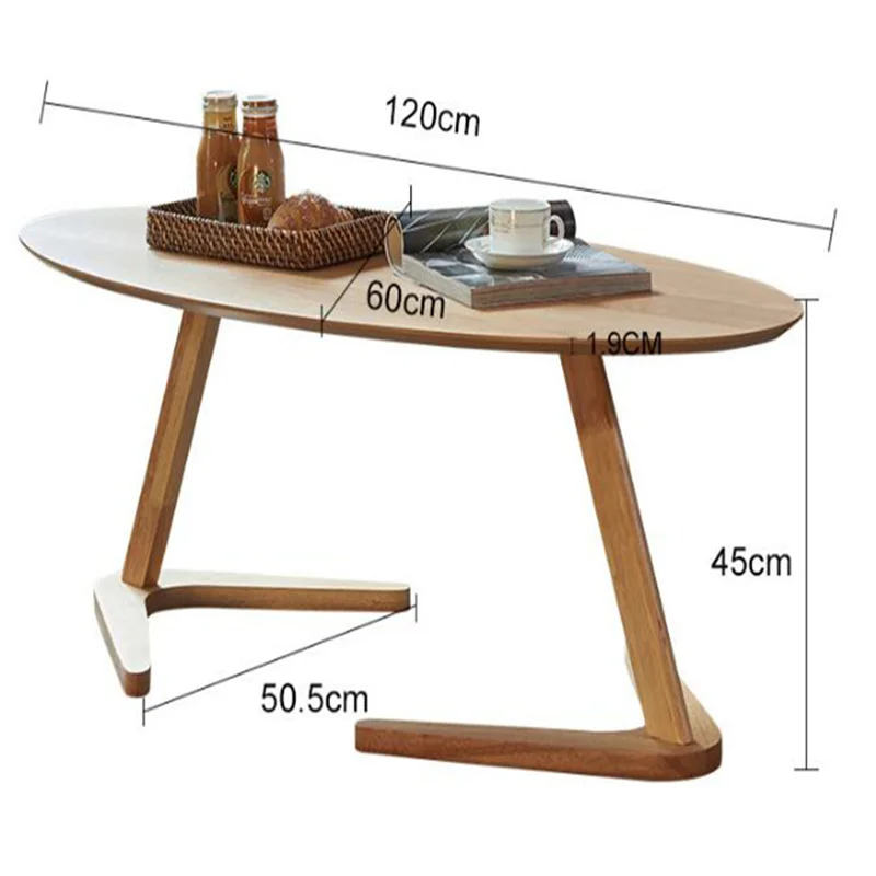 

Modern oval coffee table side table for living room furniture in solid oak wood size 120X60X45cm