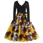 Женское платье с длинным рукавом, V-образным вырезом и цветочным принтом