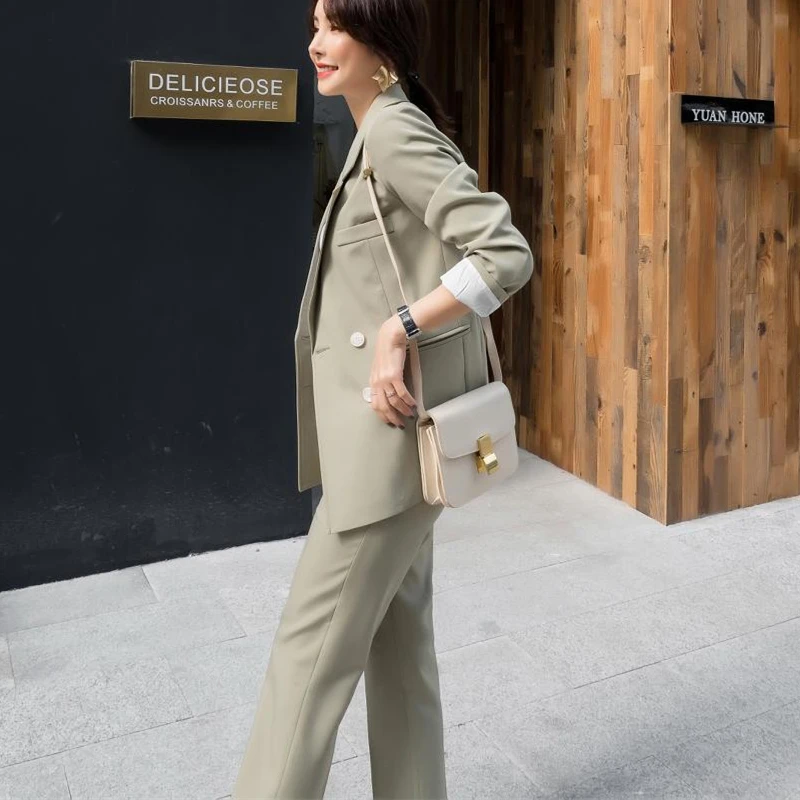 Осенний женский костюм комплект из 2 предметов повседневный Блейзер брюки с