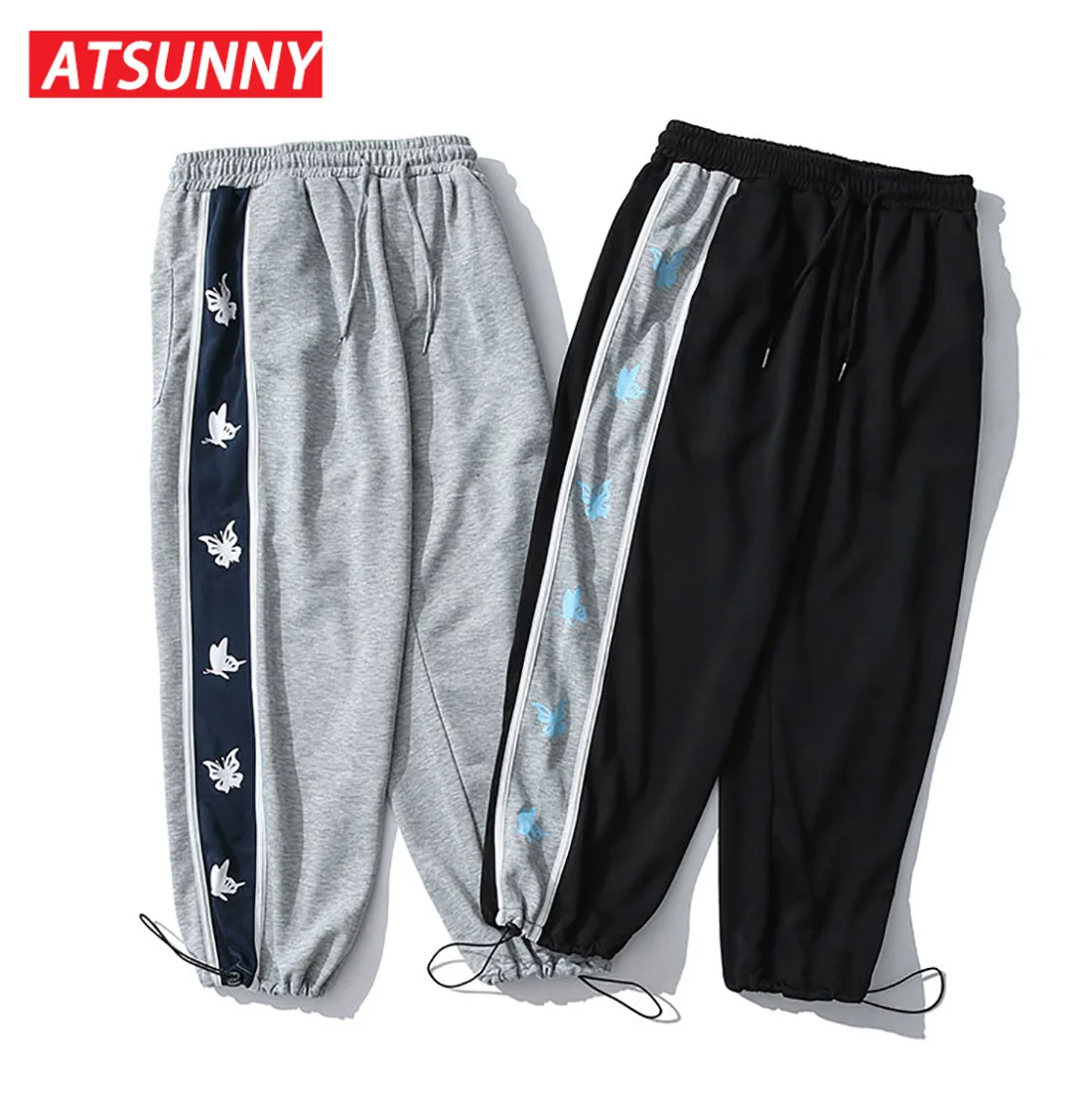 

ATSUNNY Side Butterfly Print Casual Baggy Denim Hip Hop Hipster Streetwear Pants Fashion Jogger Pants