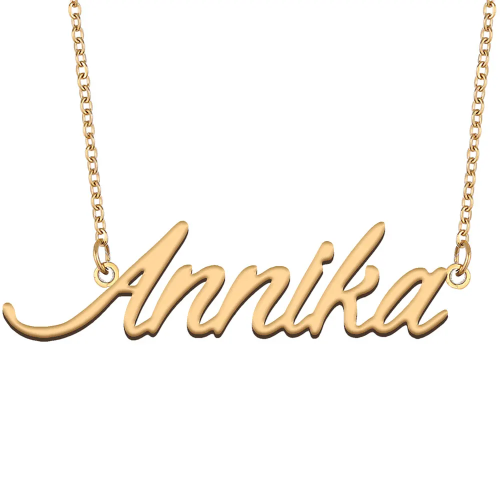 

Annika Nameplate Necklace for Women Stainless Steel Jewelry Gold Plated Name Chain Pendant Femme Mothers Girlfriend Gift