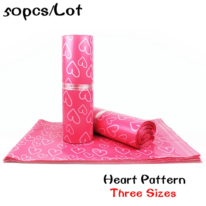 50Pcs Pink Heart Pattern Courier Bags Frosted Self-Seal Adhesive Shoes Bag PE Material Envelope Mailer Mailing Bags 28*42cm