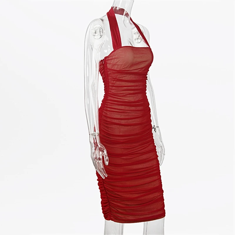 

Lady Mesh Summer Casual Sexy Party Dress Women Strapless Midi Bodycon Dress Spring Club Dress Double Layer Solid Vestidos