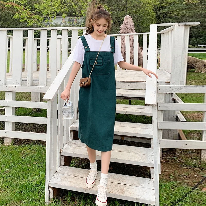 

Student Korean Suspender Dress Loose Denim Overalls Dress Summer Women's Sleeveless Dress Solid Color Leisure Braces Denim Skirt