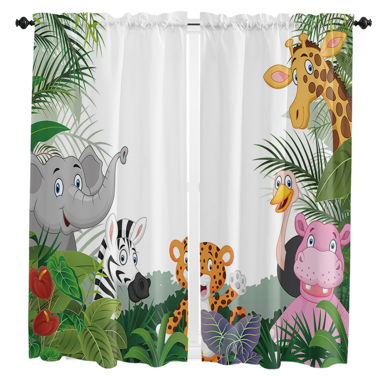 

Занавеска с животными из джунглей, мультфильмами, жираф, слон, домашний декор, занавеска для гостиной, кухни, балкона, окна, украшение для спа...