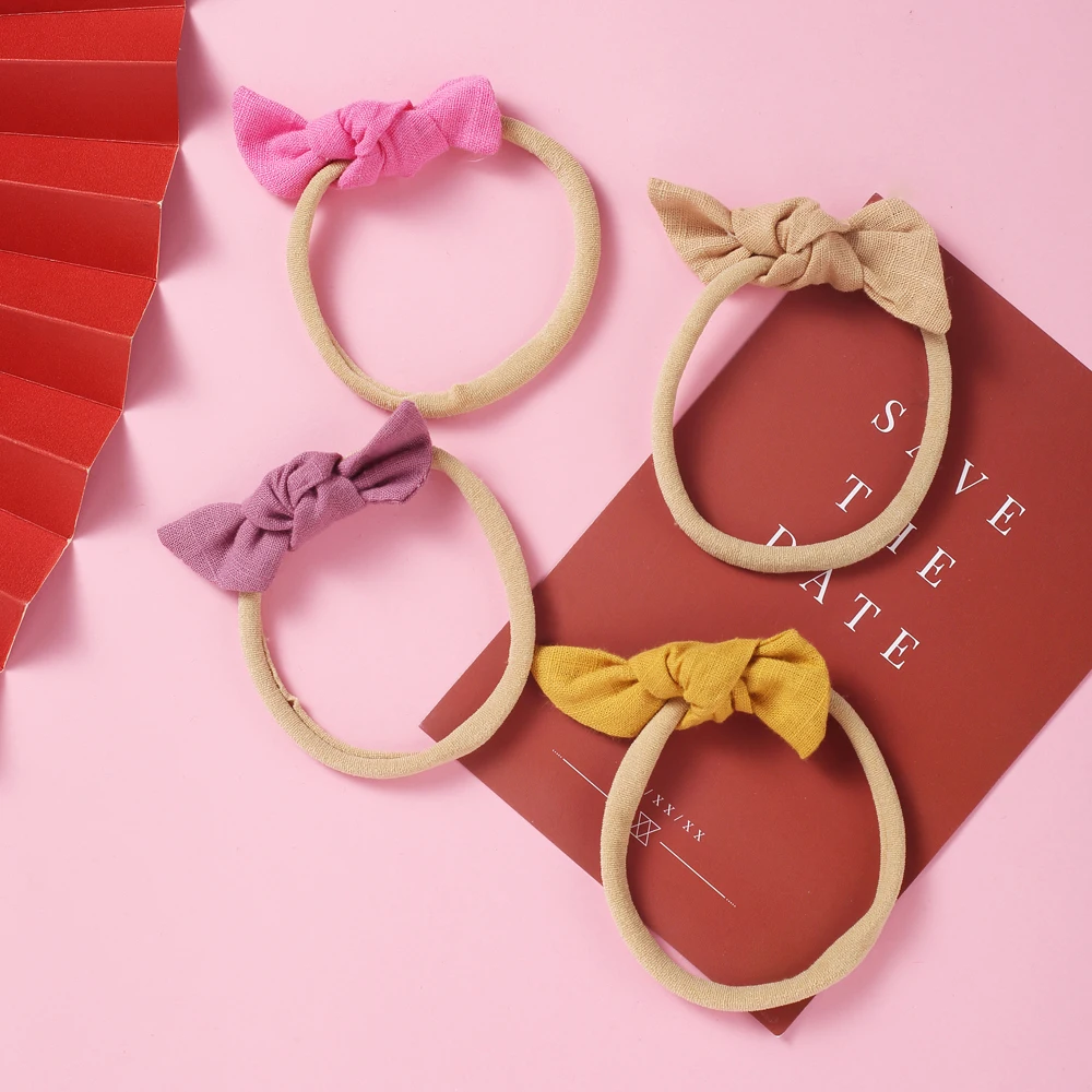 

Cute Bows Baby Headbands For Girls Elastic Nylon Heawear Solid Candy Colours Hairband Kawaii Newborn Gifts Hair Accessories 2021