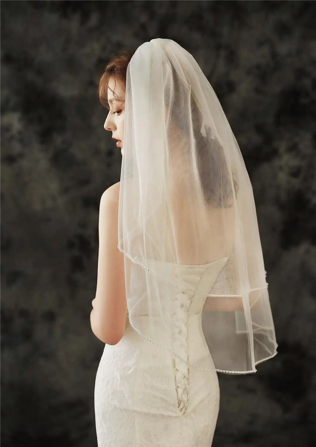 

White Ivory Bridal veils Beading Edge Veu de noiva Short Wedding veil 2 layers Velo novia voile mariee