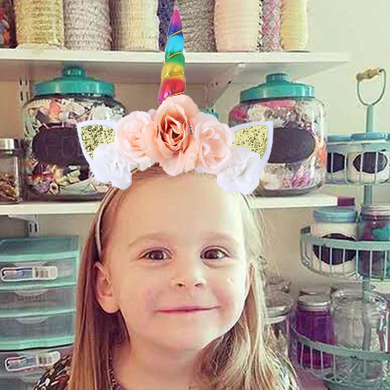 Ободок для волос детский с единорогом цветком и кошачьими ушками|Аксессуары