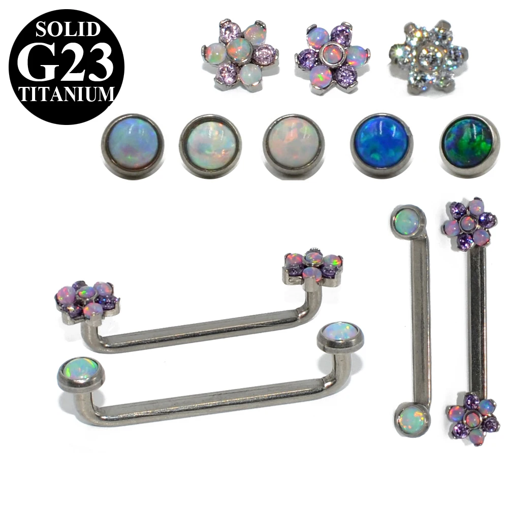 

1PC G23 Titanium&Opal Flower Gem Surface Internally Thread Barbell Piercing 14G Micro Dermal Anchor PiercinngJewelry