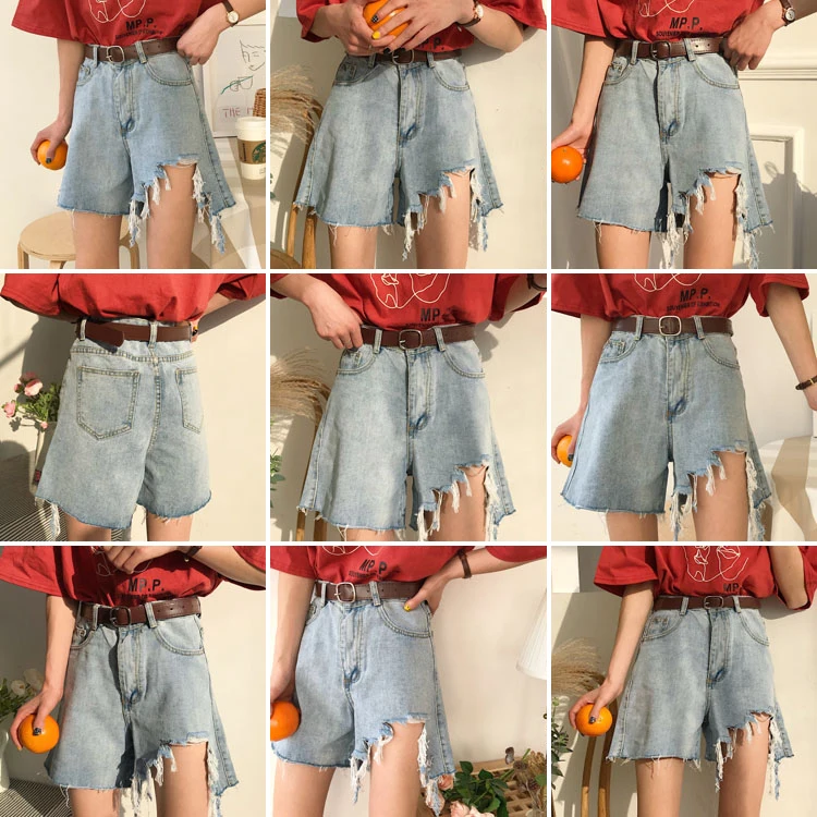

2020 Women's Summer New Loose Frayed Denim Shorts