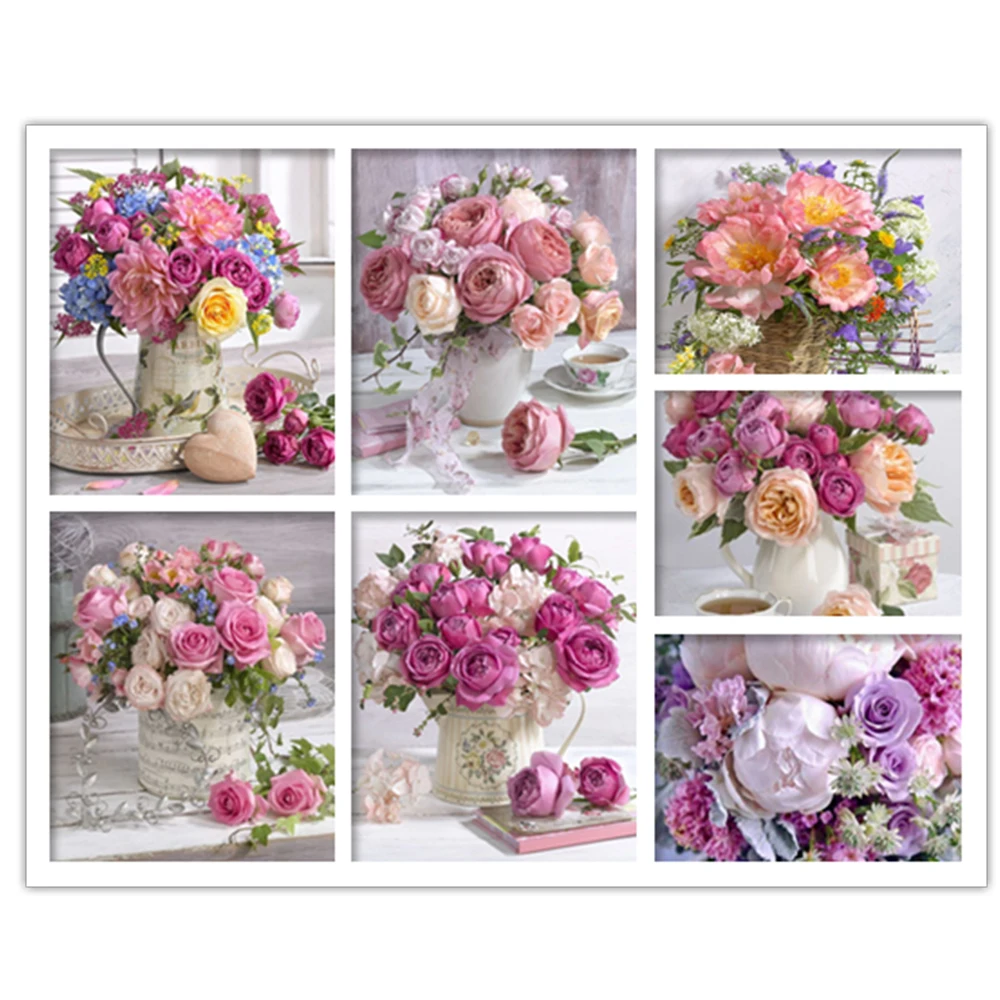 

Full square/round diamond 5D DIY diamond painting Nordic pink rose 3D embroidery cross stitch mosaic artist home decoration