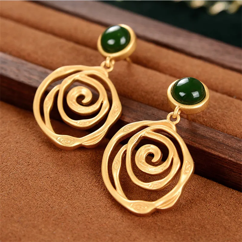 

Женские серьги ручной работы с изогнутыми полыми цветами, романтическое Цветочное платье, ювелирные изделия из серебра 925 пробы с драгоценн...