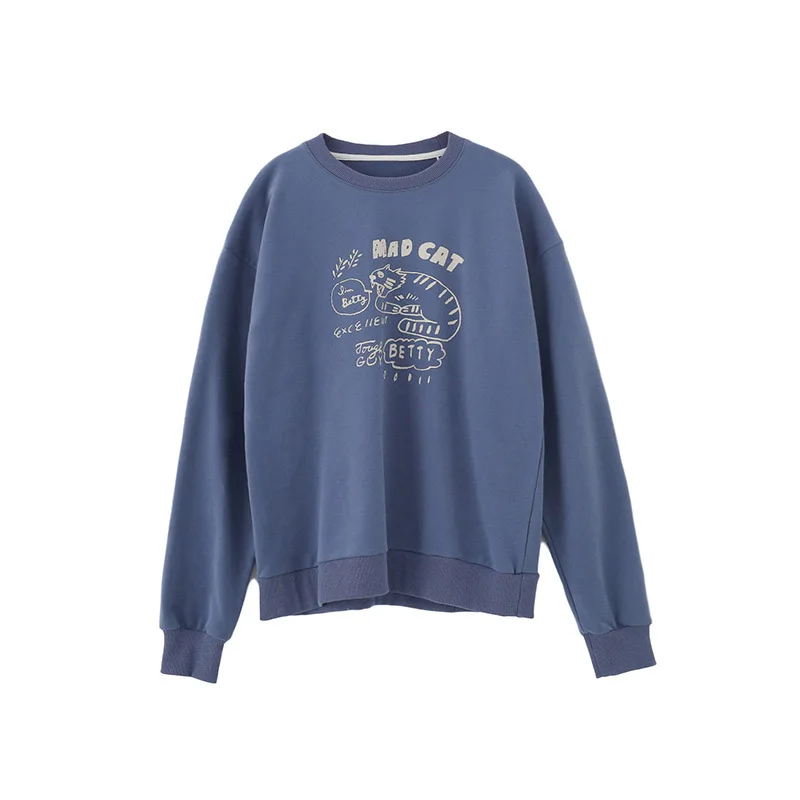 

Schinteon Women Cartoon Hoodies Casual Sweatshirt Pullover O-Neck Spring Loose Short Top New Korean Style