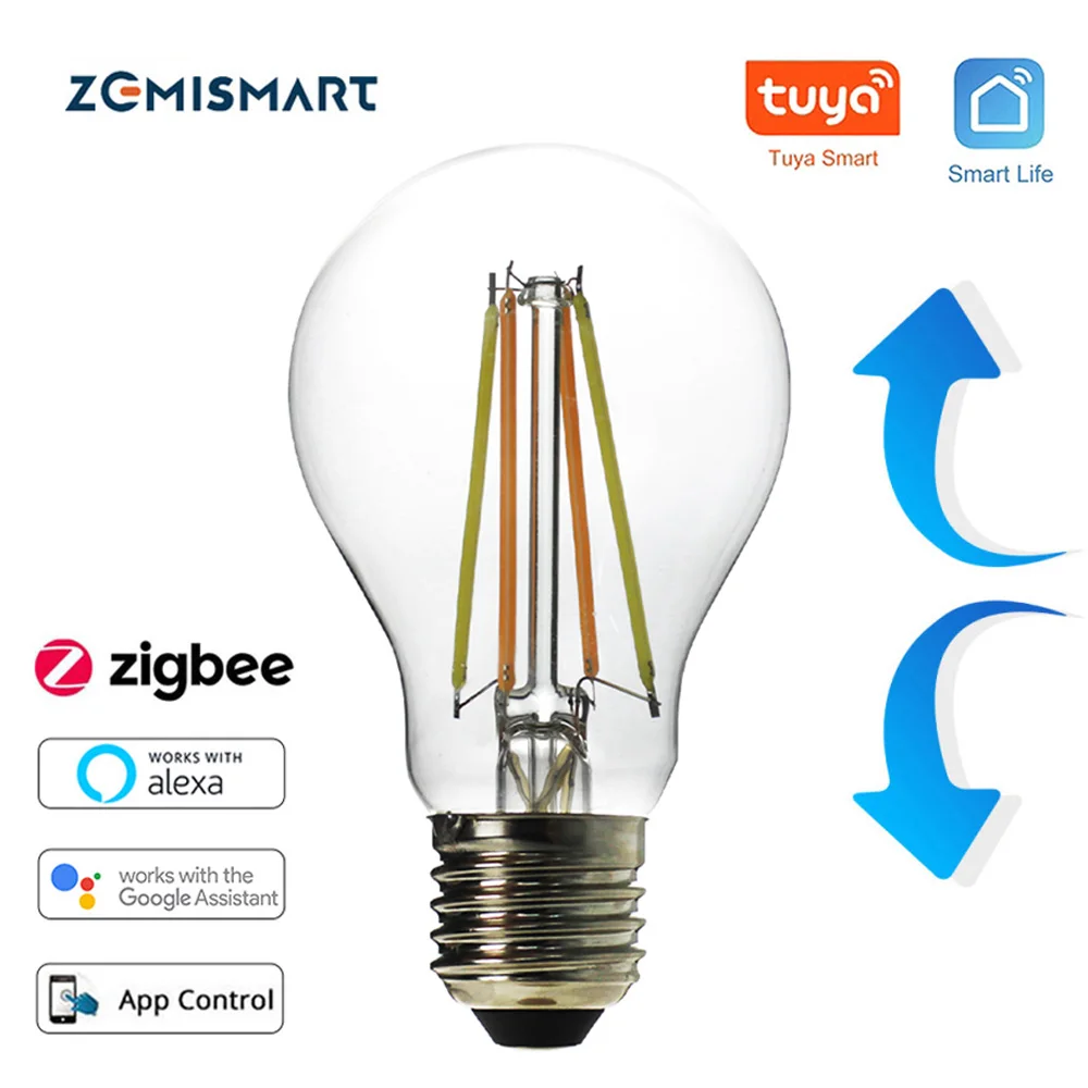 Zemismart Tuya Zigbee Light Bulbs Dual Color E27 LED Filament Bulb Google Home Alexa Smartthings 220V Retro Smart Tungsten Lamp